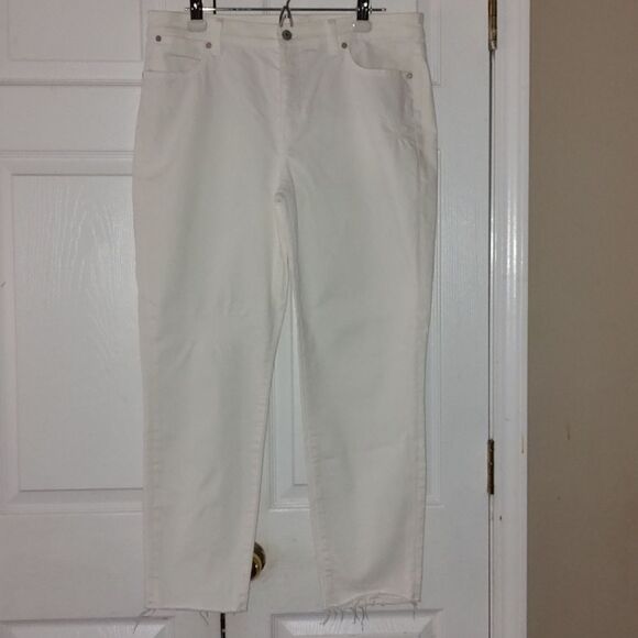 Talbots flawless slim ankle white raw hem jeans Sz 14 NWOT - Picture 1 of 8